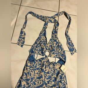 Free People Blue and Beige Patterned Halter romper
